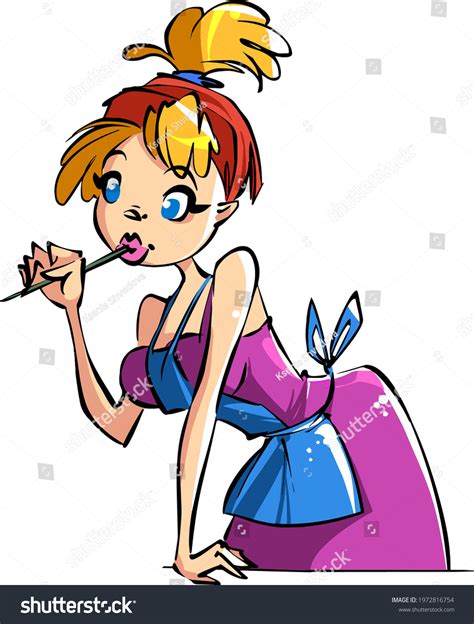 Cute Cartoon Blonde Girl Blue Apron Vector De Stock Libre De Regalías 1972816754 Shutterstock