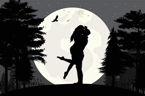 Cute Couple Fall In Love Silhouette 3899573 Vector Art At Vecteezy
