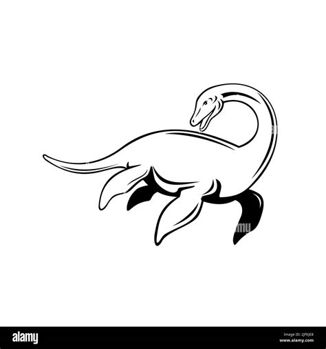 Ilustración de estilo retro de un monstruo del lago Ness o Nessie una