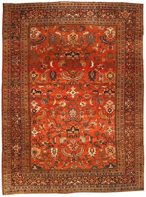 Authentic 19th Century Persian Sultanabad Brick Red Handmade Wool Rug