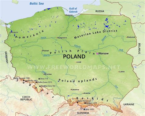 Poland Mountains Map Map Of Poland Mountains Eastern Europe Europe