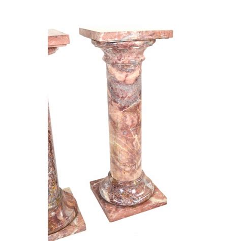 Pair Neoclassical Marble Roman Tuscan Style Column Sculpture Stands