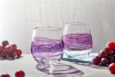 Stemless Wine Glasses Purple And Fushcia Band Hand Blown Etsy Norway