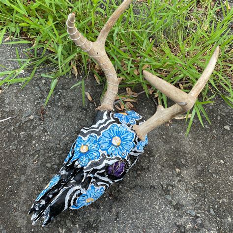 Pagan Spiritual Floral Painted Real Deer Skull Etsy Uk