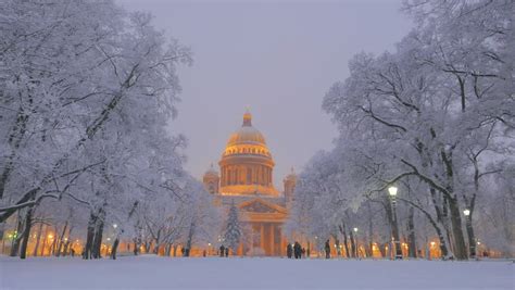 Snowy winter in the city. Park Near St. Isaac's Cathedral In Winter, St Petersburg ...