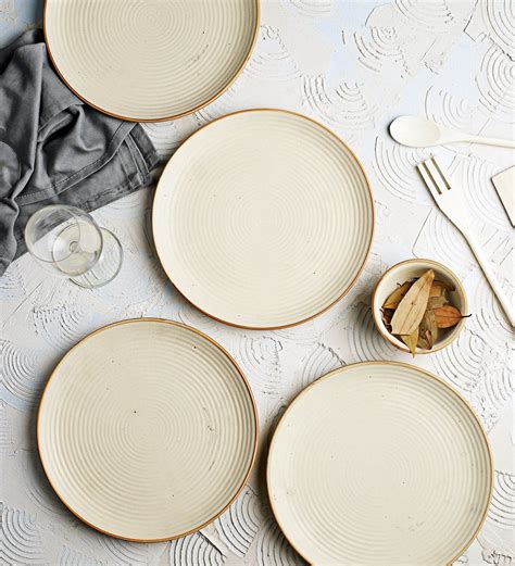 Handcrafted Ribbed Cream Inch Ceramic Dinner Plates Set Of Best