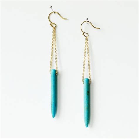 Turquoise Howlite Spike Earrings K Gold Filled Long Dangle Etsy Israel