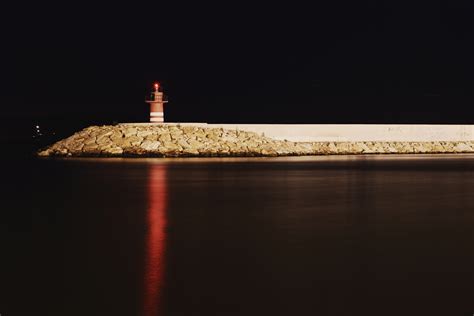 Wallpaper Sea Night Reflection Sky Calm Tower Lighthouse Canon