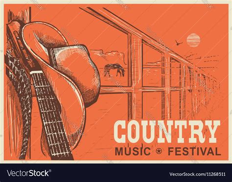 Western Country Music Poster With Cowboy Hat Vector Image