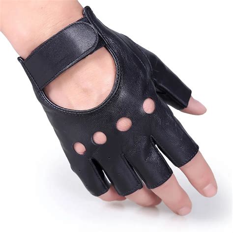 2019 New Semi Fingers Gloves Male Female Classic Black Genuine Leather Half Finger Sheepskin