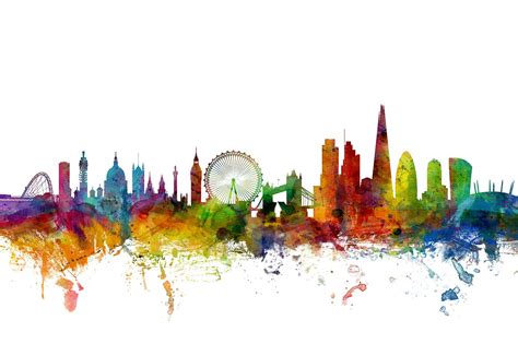 Watercolour London Skyline Wall Art By Michael Tompsett Australia