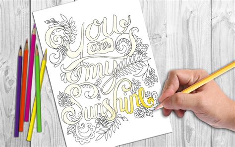 You Are My Sunshine Coloring Page Adult Coloring Page Etsy