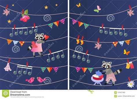 Romantic Greeting Card With Cute Cartoon Raccoons Vector Stock Vector