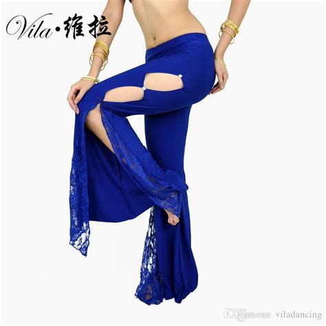 2018 New Professional Belly Dance Flank Openings Lace Trousers Pants Latin Dance Women Pants