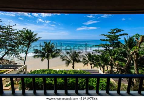 Balcony View Tropical Beach Coconut Trees Stock Photo 519197566