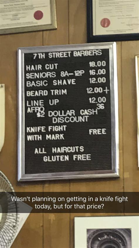 The Sign At My Local Barber Shop Gag