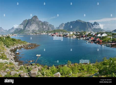 The Village Of Reine And Fjords And Mountains In The Lofoten Islands