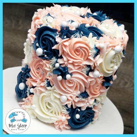 Navy And Blush Buttercream Textures To Go Cake In 2022 Gender Reveal