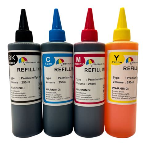 4x250ml Printer Ink Refill Bottles Kit Hp 60 61 62 63 64 65 67 910 950