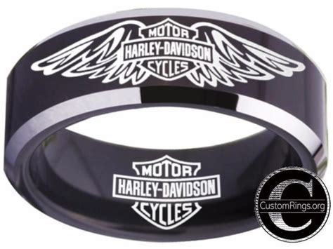 Harley Davidson Ring Mens Ring 8mm Black Silver Wedding Ring