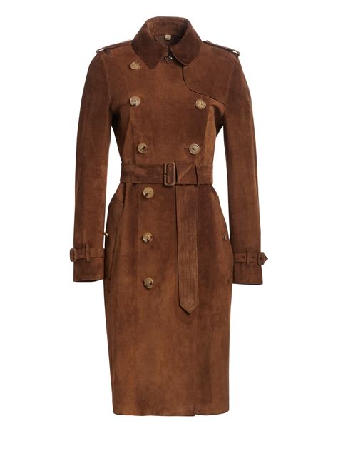 Burberry Suede Trench Coat in Brown - Lyst