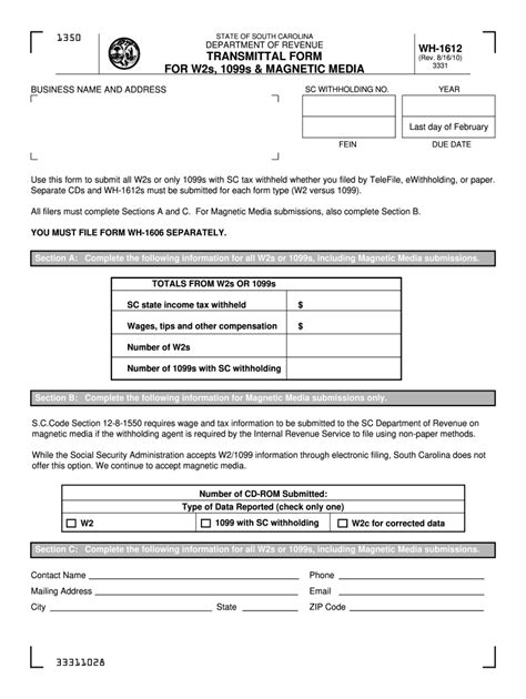 2010 Form Sc Dor Wh 1612 Fill Online Printable Fillable Blank