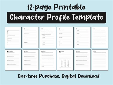 Printable Character Profile Template 12 Pages Us Letter Pdf Etsy Uk