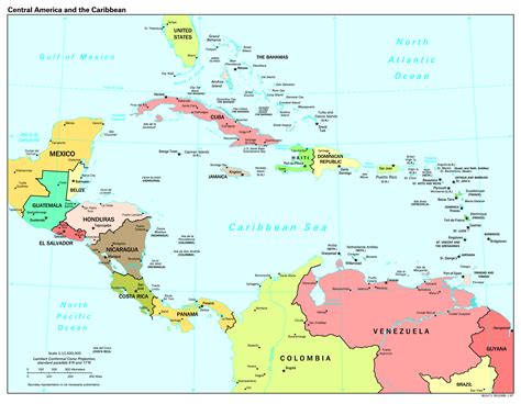 Large scale political map of Central America and the Caribbean with ...