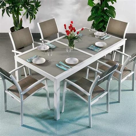 Buy dining table online at best price. Modern_6_Seater_Metal_Aluminium_Glass_Top_White_Champagne_Extending_Garden_Outdoor_Dining_Table ...