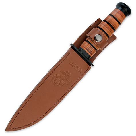 Usmc Combat Knife Stacked Leather Handle Officially Licensed True