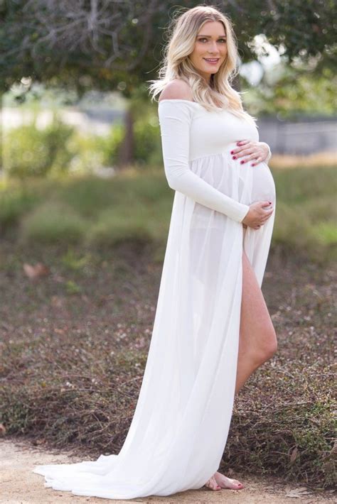 PinkBlush Ivory Off Shoulder Open Maternity Photoshoot Gown Dress
