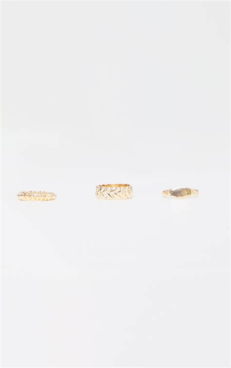 Gold Assorted Three Pack Rings Accessories Prettylittlething Aus