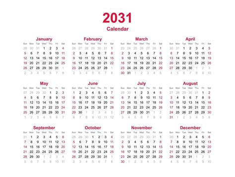 Año Calendario 2031 8111049 Vector En Vecteezy