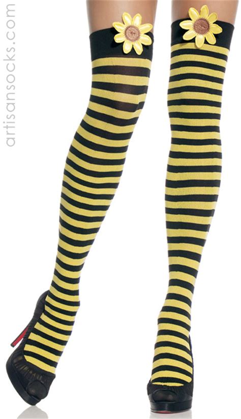 Leg Avenue Sexy Striped Thigh High Stockings W Daisy