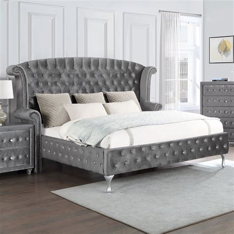 Deanna Eastern King Tufted Upholstered Bed Grey Coaster Fi