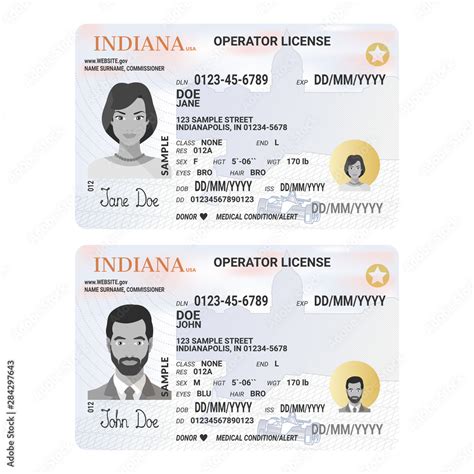 Vector Template Of Sample Driver License Plastic Card For Usa Indiana