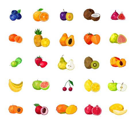 Fresh Fruits Big Polygonal Icons Set 482032 Vector Art At Vecteezy