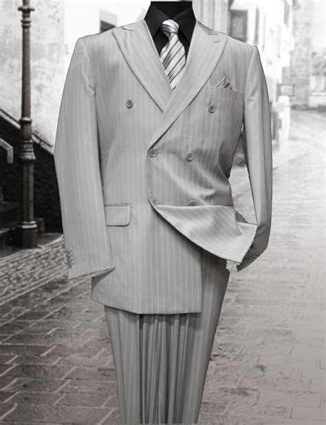 Light Grey Double Breasted Pinstripe Suit By Tessori Ahfashion Uomo