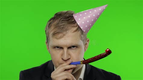 Drunk Disheveled Young Businessman With Hangover In Festive Cap Having Headache Stock Footage