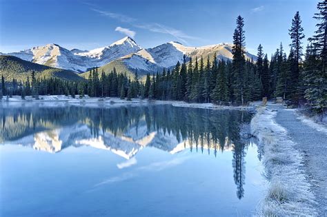 冬、 森林、 空、 雪、 木、 風景、 山、 カナダ、 アルバート、 カナナスキス湖、 Hdデスクトップの壁紙 Wallpaperbetter