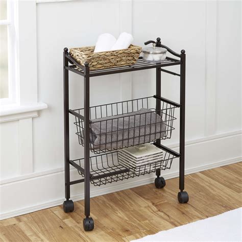 Chapter Bathroom Storage Cart With Top Shelf And Two Storage Baskets