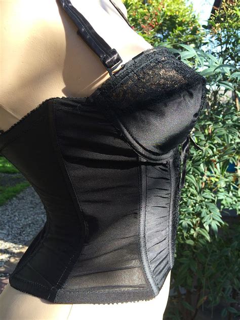 1950 s vintage goddess black satin and lace longline zip up bullet bra~pin up girl ebay