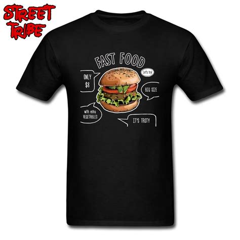 Men T Shirt Funny Fast Food Tshirt Adult Plus Size T Shirts Burger Print Black Top Street Style