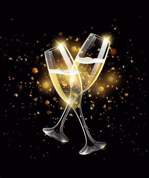 Sparkling Glasses Of Champagne On Black Background Bokeh Effect Stock Vector Illustration Of