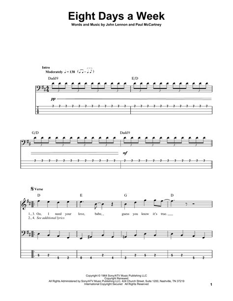 Eight Days A Week By The Beatles Bass Tab Guitar Instructor