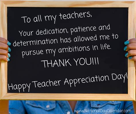 Teachers appreciation day is celebrated throughout the world. NATIONAL TEACHER APPRECIATION DAY - Tuesday of the first ...