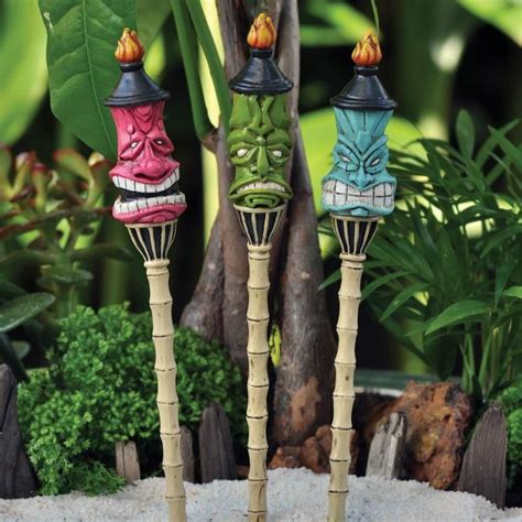 Tiki Torch Stake Set Of 3 Christmas Fairy Garden Miniature Fairy