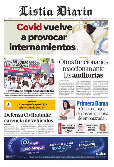 Portada Periódico Listín Diario Jueves 29 Junio 2023 Dominicanado