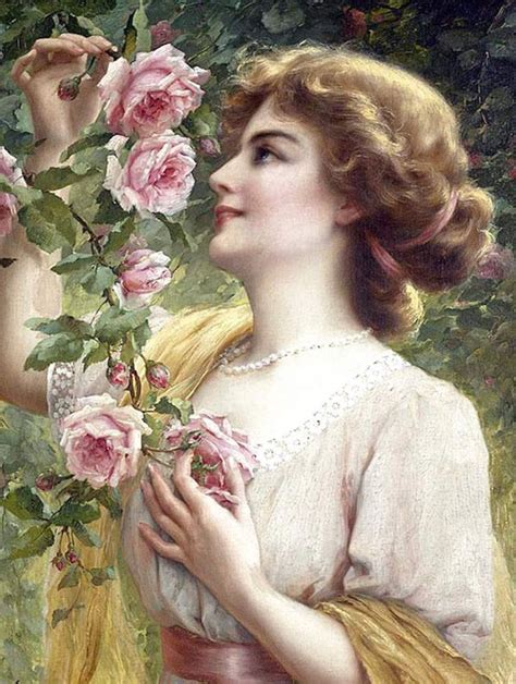 Beautiful Babe Lady Smelling Roses By Emile Vernon Victorian Paintings Victorian Art