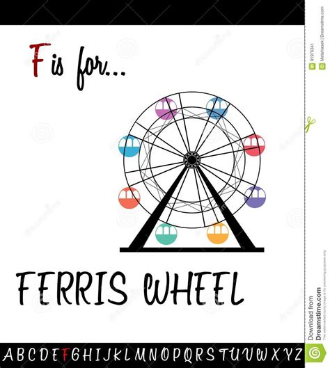 Illustrated Vocabulary Worksheet Card F Is For FERRIS WHEEL Stock